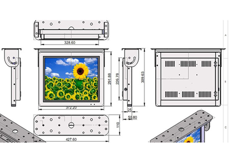 15 inch bus coach lcd digital signage electronic display board-drawing design size