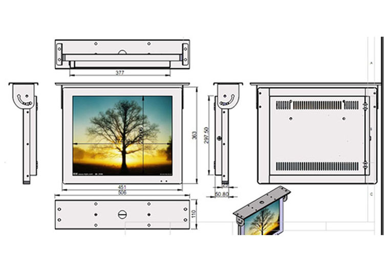 19 inch bus lcd advertising player video display monitor drawing design size