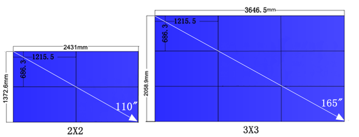 find 2x2 of 110" lcd video wall display drawing size,3x3 of 165" lcd video wall system drawing diagram