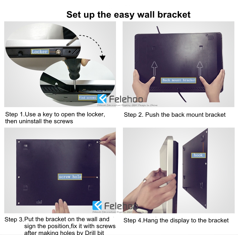 wall mount easy bracket set up for advertising display android digital singae