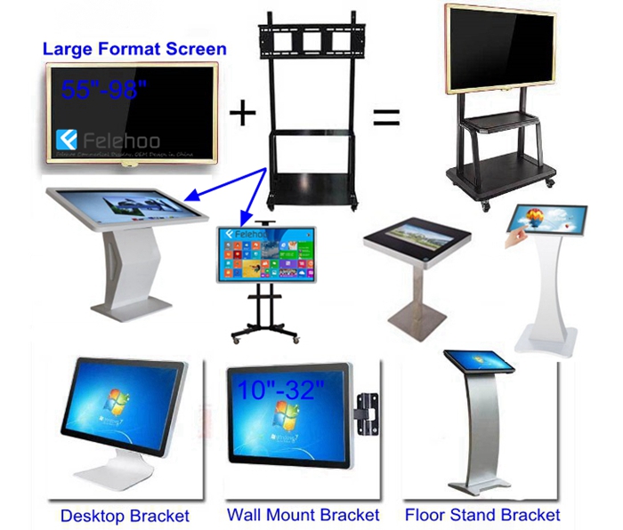 Felehoo AIO multi-touch screen display kiosk with various cabinet and mount style